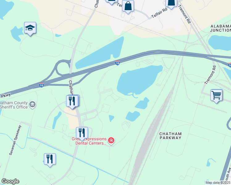 map of restaurants, bars, coffee shops, grocery stores, and more near 100 Walden Lane in Savannah