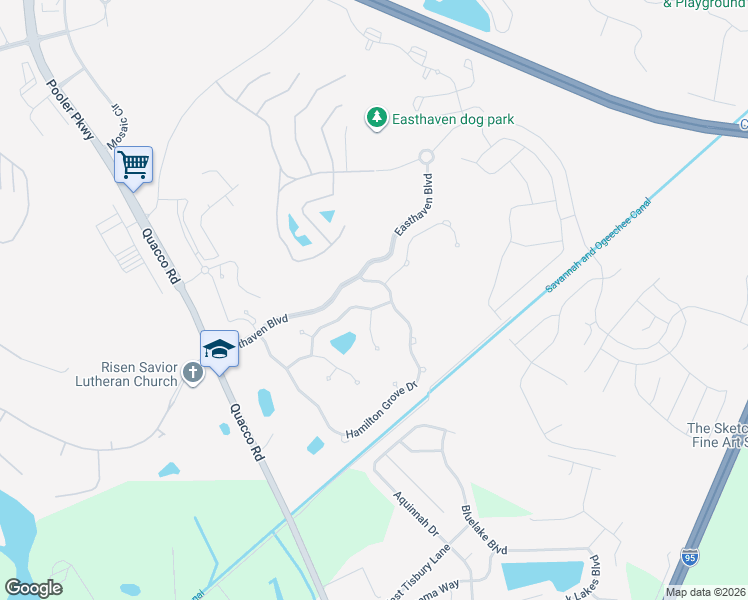 map of restaurants, bars, coffee shops, grocery stores, and more near 5 Bainbridge Way in Pooler