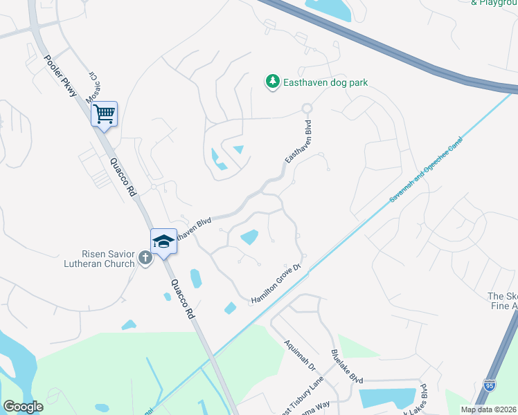 map of restaurants, bars, coffee shops, grocery stores, and more near 5 Bainbridge Way in Pooler