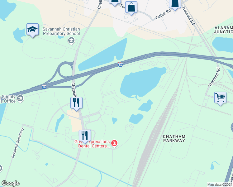 map of restaurants, bars, coffee shops, grocery stores, and more near 100 Walden Lane in Savannah