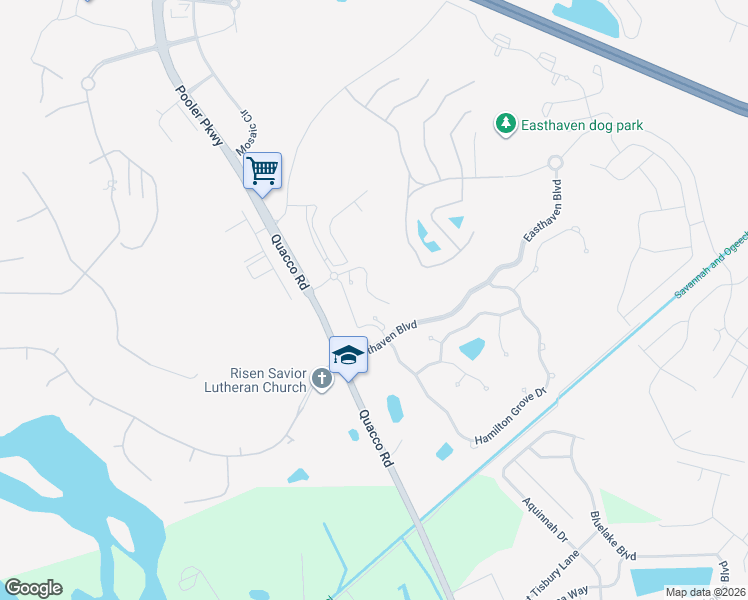 map of restaurants, bars, coffee shops, grocery stores, and more near 1 Hamilton Grove Drive in Pooler