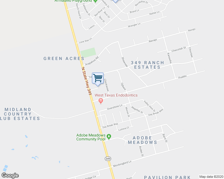 map of restaurants, bars, coffee shops, grocery stores, and more near 6204 Chickasaw in Midland
