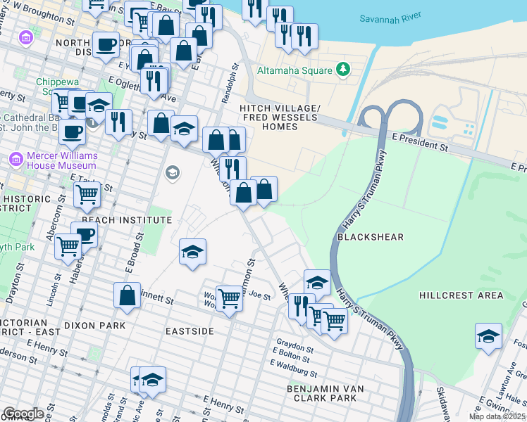 map of restaurants, bars, coffee shops, grocery stores, and more near 998-900 Titus Ct in Savannah