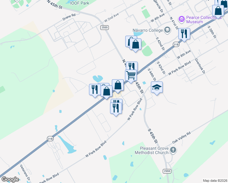 map of restaurants, bars, coffee shops, grocery stores, and more near 3600 West 7th Avenue in Corsicana