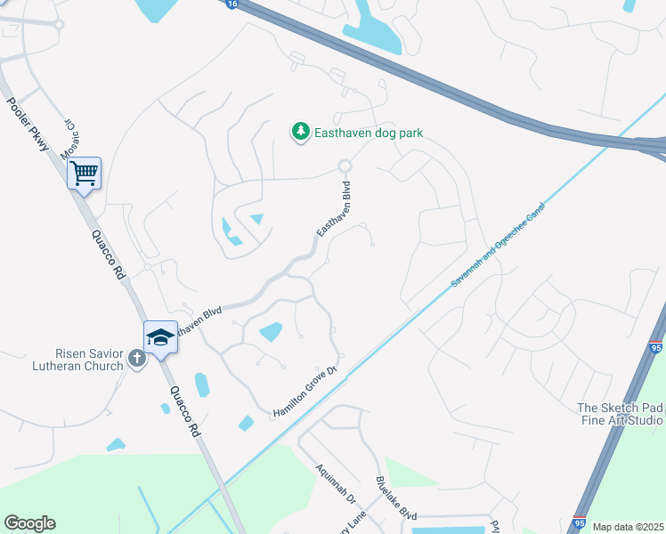 map of restaurants, bars, coffee shops, grocery stores, and more near 10 Glenwood Court in Pooler