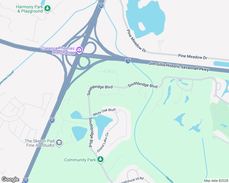 map of restaurants, bars, coffee shops, grocery stores, and more near 104 Southernwood Place in Savannah