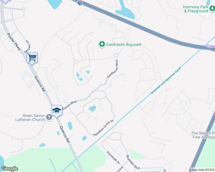 map of restaurants, bars, coffee shops, grocery stores, and more near 9 Glenwood Court in Pooler