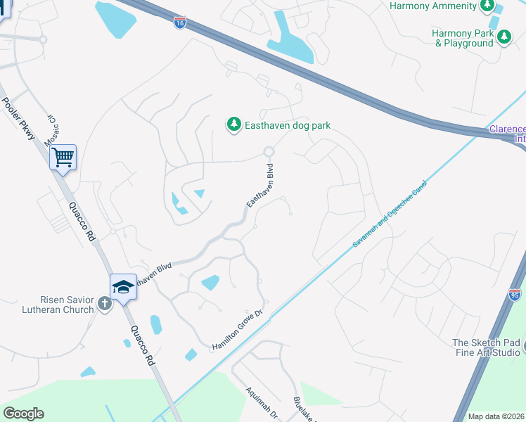 map of restaurants, bars, coffee shops, grocery stores, and more near 24 Glenwood Court in Pooler