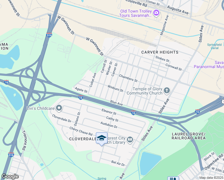 map of restaurants, bars, coffee shops, grocery stores, and more near 1003 Porter Street in Savannah