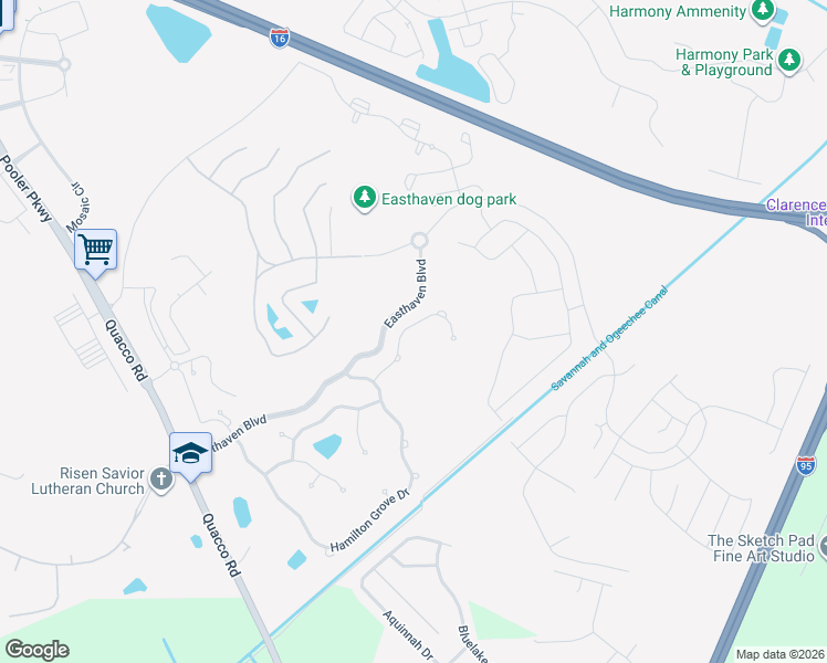 map of restaurants, bars, coffee shops, grocery stores, and more near 28 Glenwood Court in Pooler