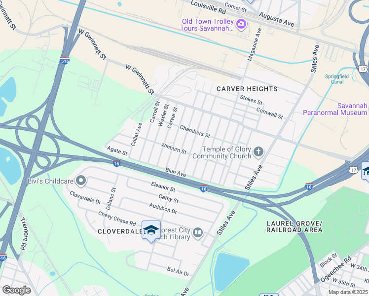 map of restaurants, bars, coffee shops, grocery stores, and more near 914 Porter Street in Savannah