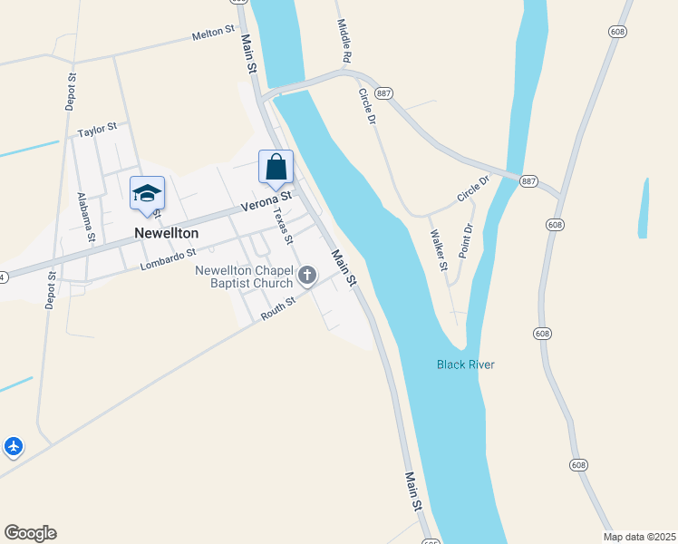 map of restaurants, bars, coffee shops, grocery stores, and more near Main Street in Newellton