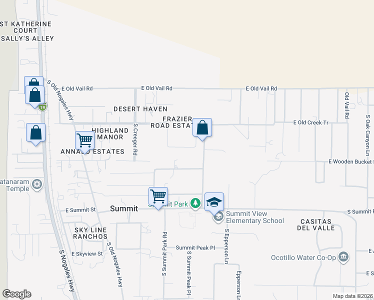 map of restaurants, bars, coffee shops, grocery stores, and more near 9848 South Desert Brush Loop in Tucson