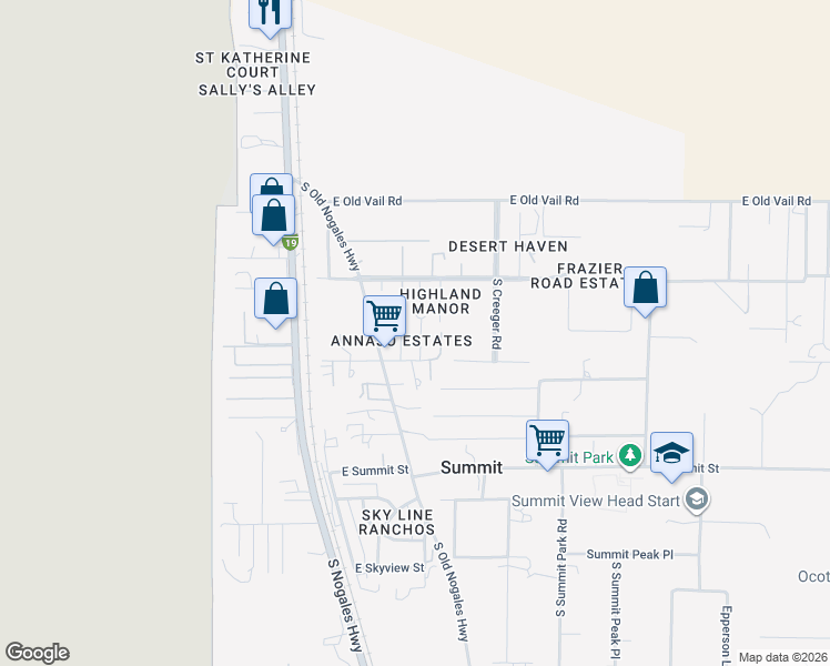 map of restaurants, bars, coffee shops, grocery stores, and more near 9920 South Terry Lane in Tucson