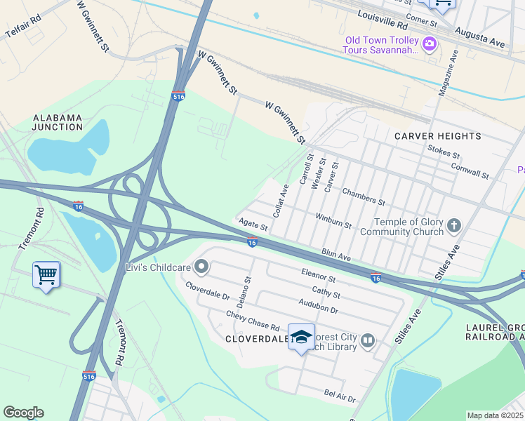 map of restaurants, bars, coffee shops, grocery stores, and more near 1510 Heron Street in Savannah