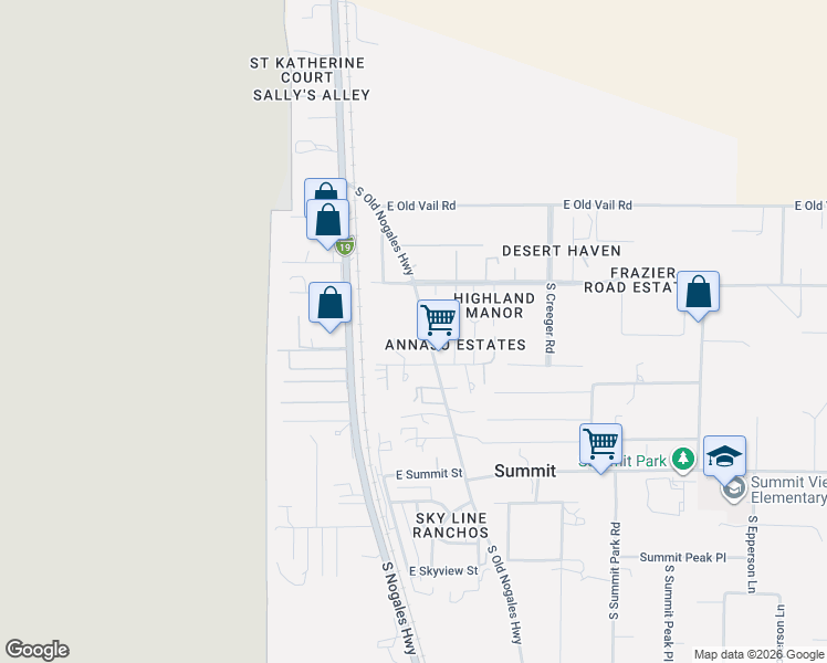 map of restaurants, bars, coffee shops, grocery stores, and more near 9840 South Old Nogales Highway in Tucson