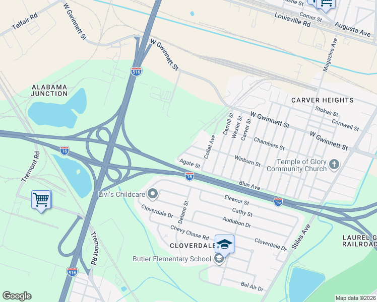 map of restaurants, bars, coffee shops, grocery stores, and more near 1510 Heron Street in Savannah