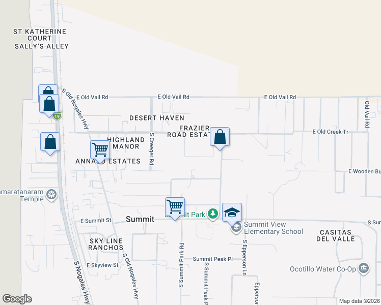 map of restaurants, bars, coffee shops, grocery stores, and more near 9829 South Desert Brush Loop in Tucson