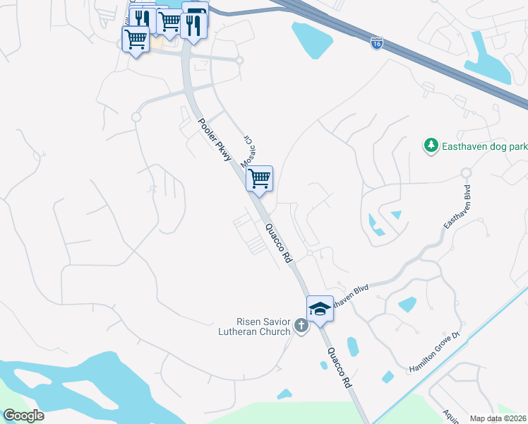 map of restaurants, bars, coffee shops, grocery stores, and more near Pooler Pkwy in Pooler