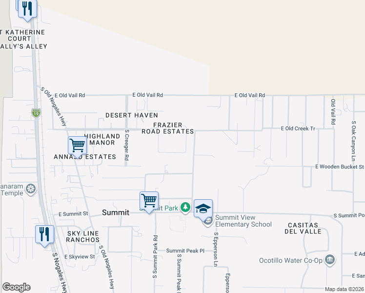 map of restaurants, bars, coffee shops, grocery stores, and more near 9848 South Desert Brush Loop in Tucson