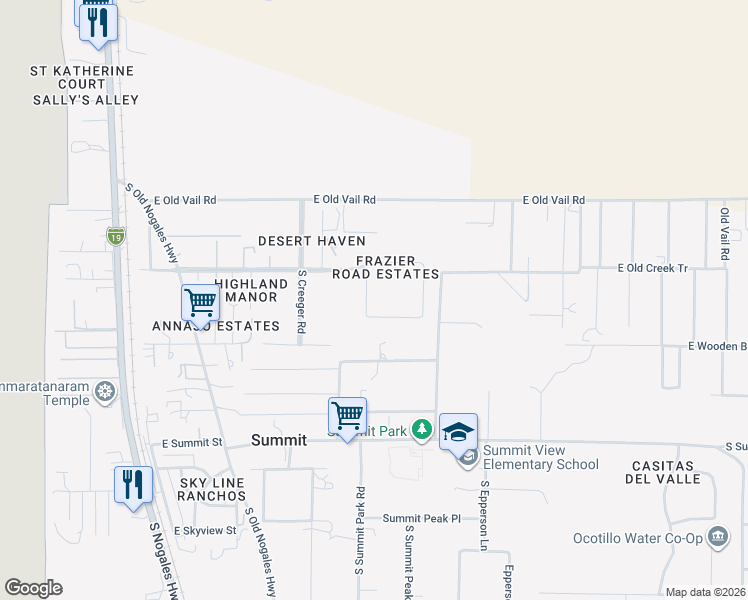 map of restaurants, bars, coffee shops, grocery stores, and more near 9829 South Desert Brush Loop in Tucson
