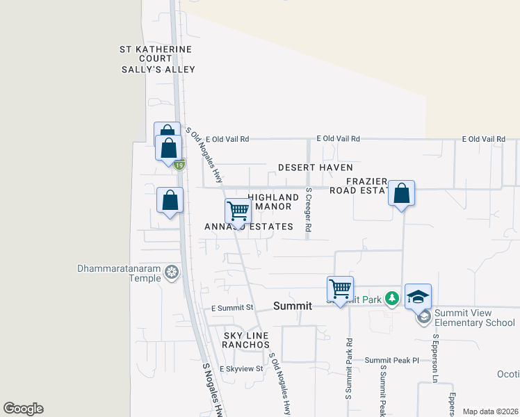 map of restaurants, bars, coffee shops, grocery stores, and more near 9920 South Terry Lane in Tucson