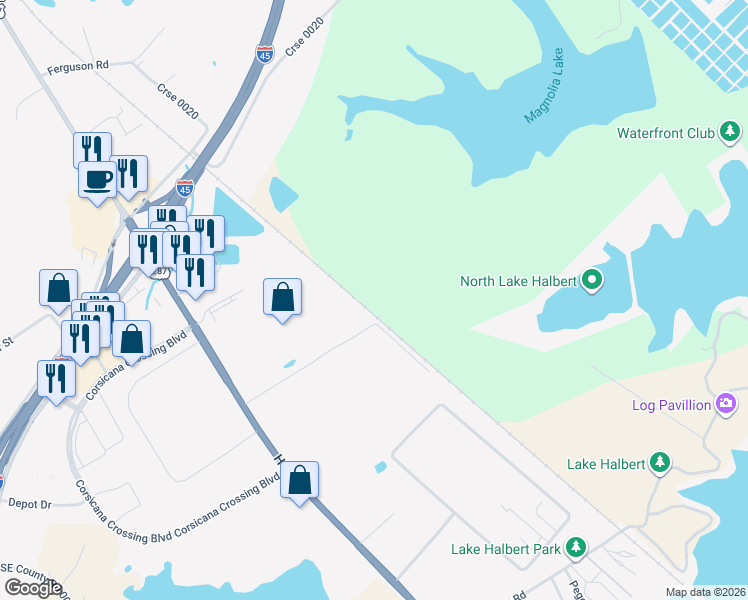 map of restaurants, bars, coffee shops, grocery stores, and more near Unnamed Road in Corsicana