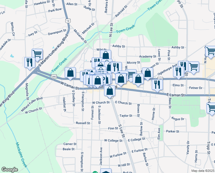 map of restaurants, bars, coffee shops, grocery stores, and more near in Americus