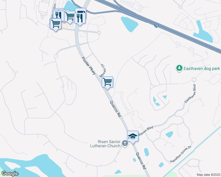 map of restaurants, bars, coffee shops, grocery stores, and more near 5 Pooler Parkway in Pooler