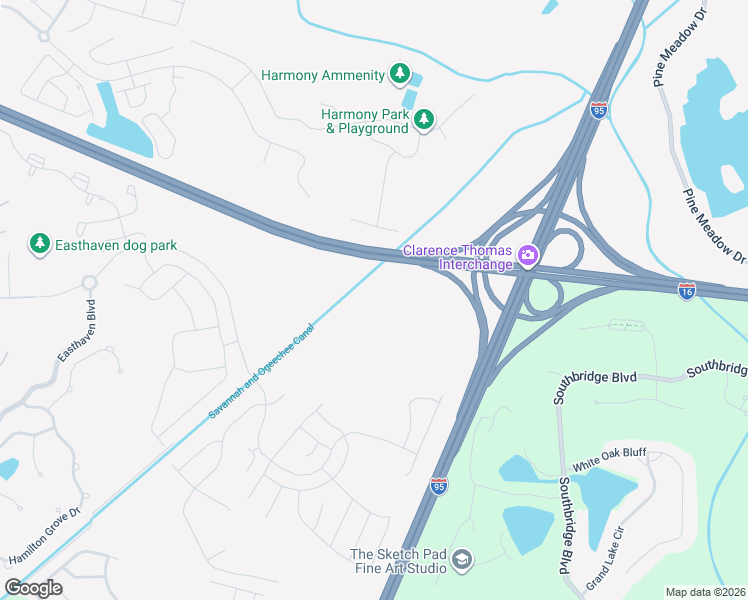 map of restaurants, bars, coffee shops, grocery stores, and more near Jim Gillis Historic Savannah Parkway in Pooler