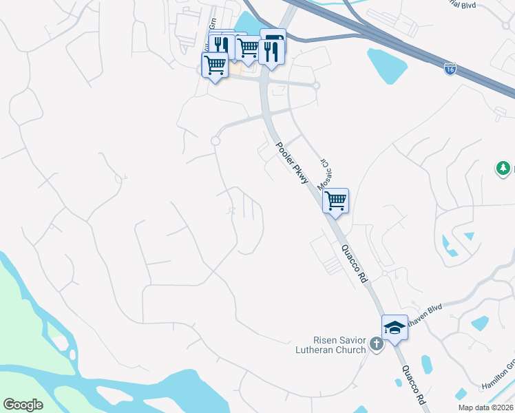 map of restaurants, bars, coffee shops, grocery stores, and more near 124 Tupelo Street in Pooler