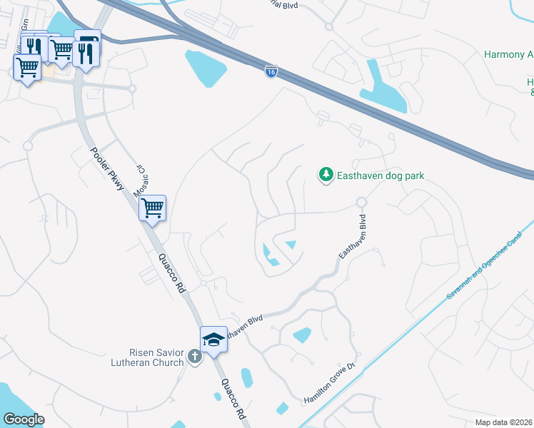map of restaurants, bars, coffee shops, grocery stores, and more near 69 Gateway Drive in Pooler