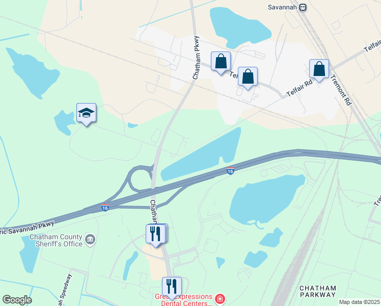 map of restaurants, bars, coffee shops, grocery stores, and more near 1600 Telfair Road in Garden City