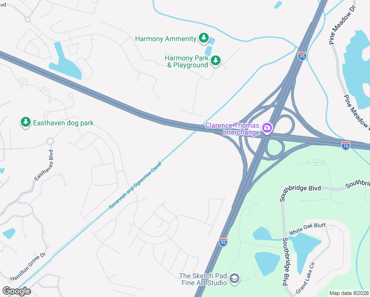 map of restaurants, bars, coffee shops, grocery stores, and more near Jim Gillis Historic Savannah Parkway in Pooler