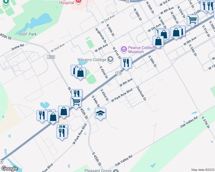 map of restaurants, bars, coffee shops, grocery stores, and more near 3329 West 7th Avenue in Corsicana