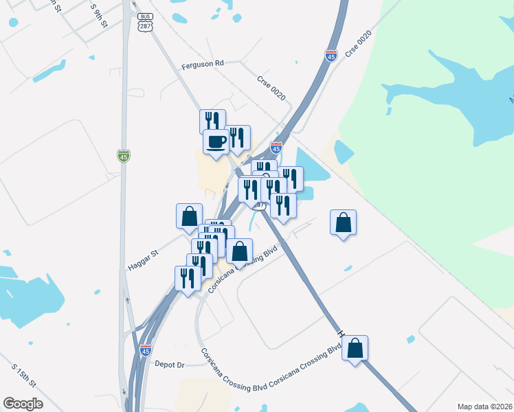 map of restaurants, bars, coffee shops, grocery stores, and more near 2901 U.S. 287 in Corsicana