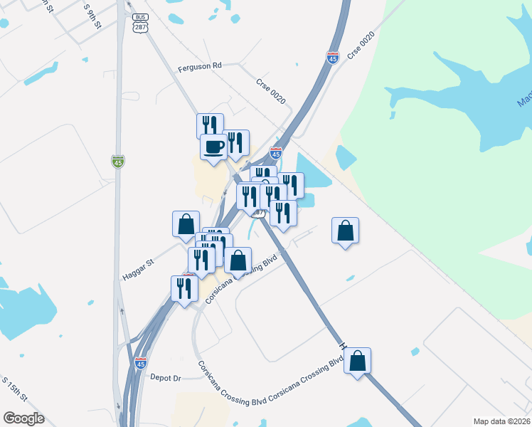 map of restaurants, bars, coffee shops, grocery stores, and more near 2901 U.S. 287 in Corsicana