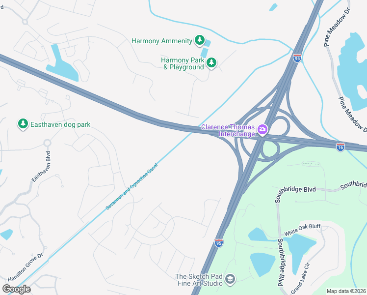 map of restaurants, bars, coffee shops, grocery stores, and more near Jim Gillis Historic Savannah Parkway in Pooler