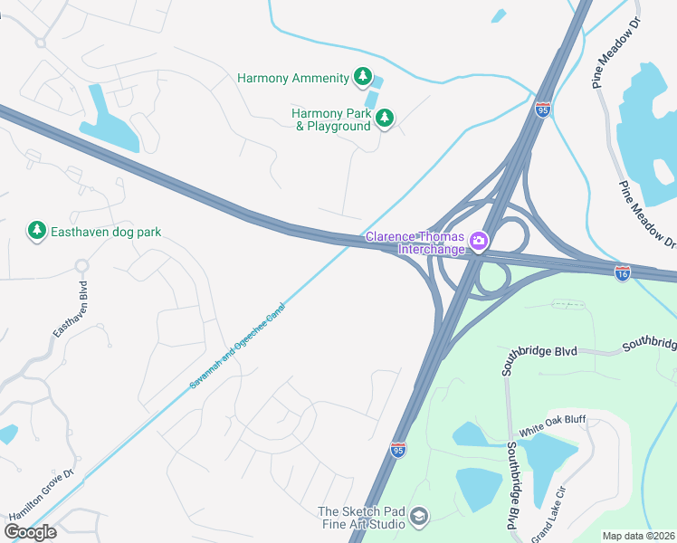 map of restaurants, bars, coffee shops, grocery stores, and more near Jim Gillis Historic Savannah Parkway in Pooler