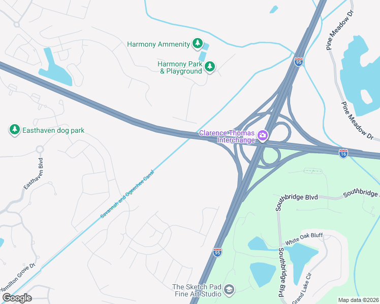 map of restaurants, bars, coffee shops, grocery stores, and more near Jim Gillis Historic Savannah Parkway in Pooler