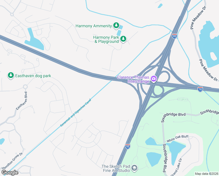map of restaurants, bars, coffee shops, grocery stores, and more near Jim Gillis Historic Savannah Parkway in Pooler