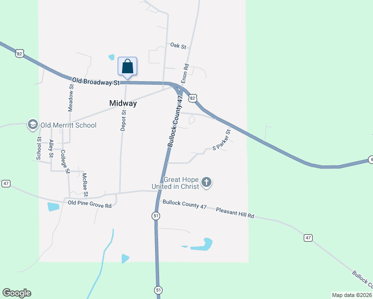 map of restaurants, bars, coffee shops, grocery stores, and more near South Parker Street in Midway