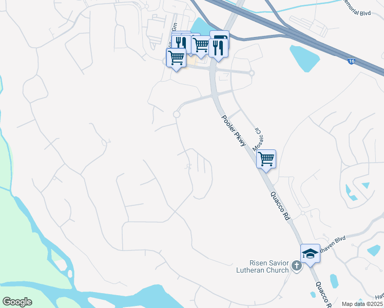 map of restaurants, bars, coffee shops, grocery stores, and more near 210 Westbrook Lane in Pooler