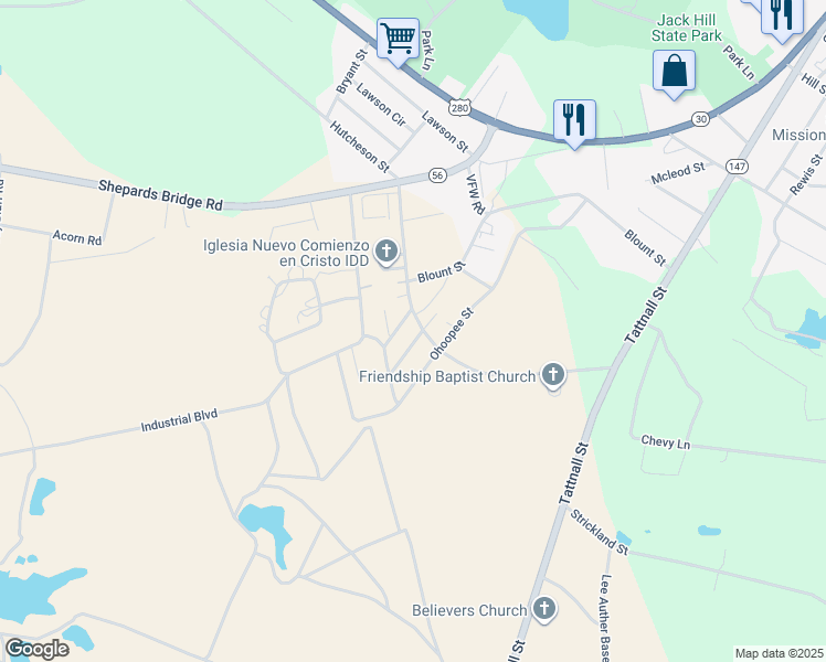 map of restaurants, bars, coffee shops, grocery stores, and more near 41 Saint John Street in Reidsville