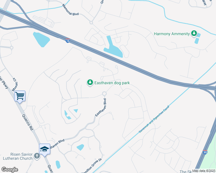 map of restaurants, bars, coffee shops, grocery stores, and more near 121 Ventura Place in Pooler