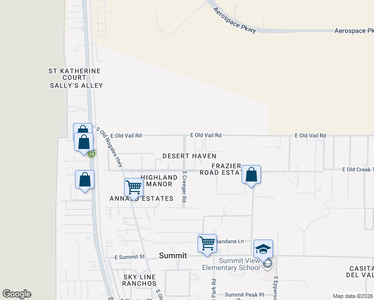map of restaurants, bars, coffee shops, grocery stores, and more near 9741 South Creeger Road in Tucson