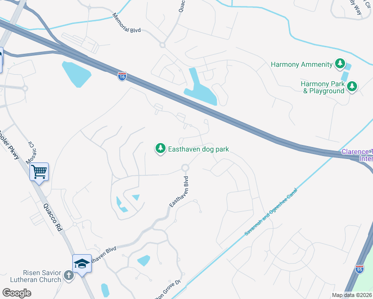 map of restaurants, bars, coffee shops, grocery stores, and more near 121 Ventura Place in Pooler
