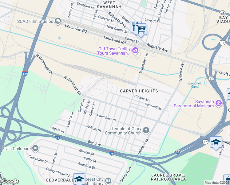 map of restaurants, bars, coffee shops, grocery stores, and more near 1 Dutton Street in Savannah