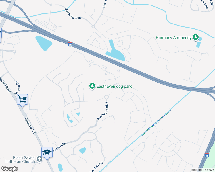 map of restaurants, bars, coffee shops, grocery stores, and more near 121 Ventura Place in Pooler
