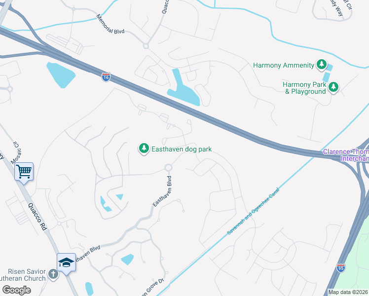map of restaurants, bars, coffee shops, grocery stores, and more near 121 Ventura Place in Pooler